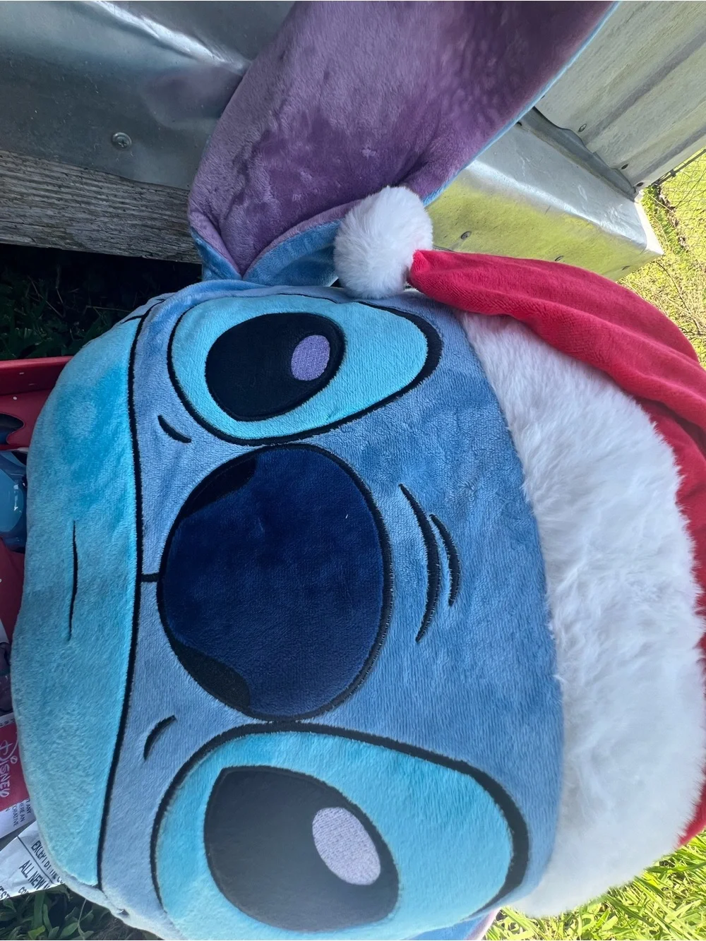 Disney Blue Stitch Pillow with Red & White Santa  Hat